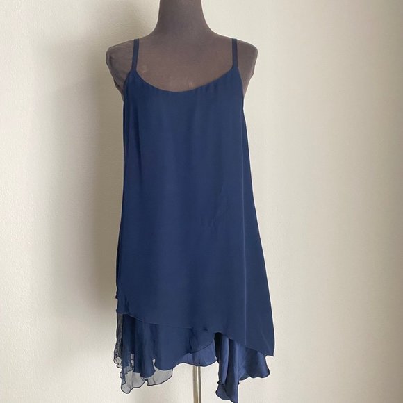 Alice & Olivia sz S 100% Silk spaghetti strap scoop neck asymmetrical shift mini - Picture 3 of 11